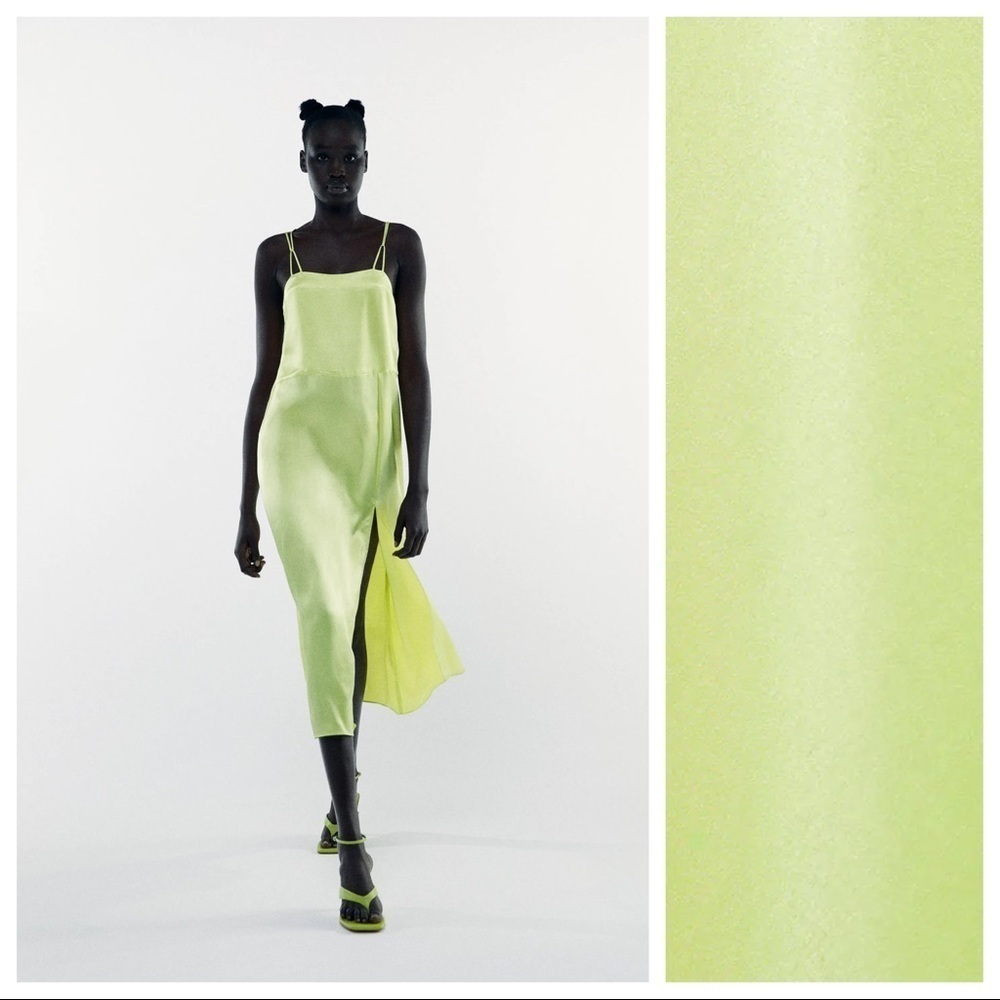NWT. Zara Lime Green Satin Effect Dress. Size S.